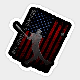 Red White and Dingers Baseball, American Flag Vintage Distressed Sticker